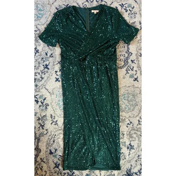 XL Baltic Born emerald green sequin mini wrap dress in Women's New without tags - Picture 5 of 10